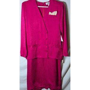 Vintage ARGENTI 100% Silk Pink 2-Piece Dress Suit Jacket & Dress Women's 6 NWT
